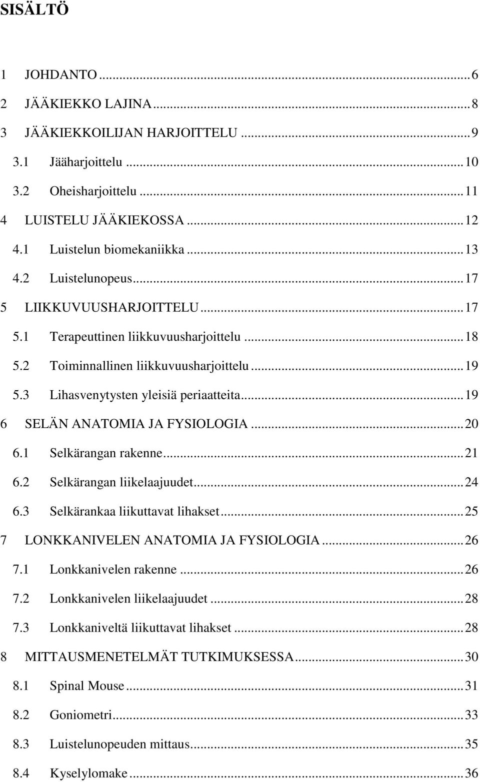 .. 19 6 SELÄN ANATOMIA JA FYSIOLOGIA... 20 6.1 Selkärangan rakenne... 21 6.2 Selkärangan liikelaajuudet... 24 6.3 Selkärankaa liikuttavat lihakset... 25 7 LONKKANIVELEN ANATOMIA JA FYSIOLOGIA... 26 7.