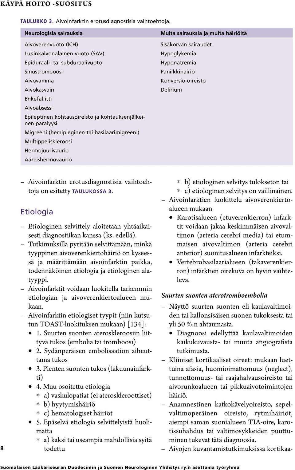 ja kohtauksenjälkeinen paralyysi Migreeni (hemipleginen tai basilaarimigreeni) Multippeliskleroosi Hermojuurivaurio Ääreishermovaurio Muita sairauksia ja muita häiriöitä Sisäkorvan sairaudet