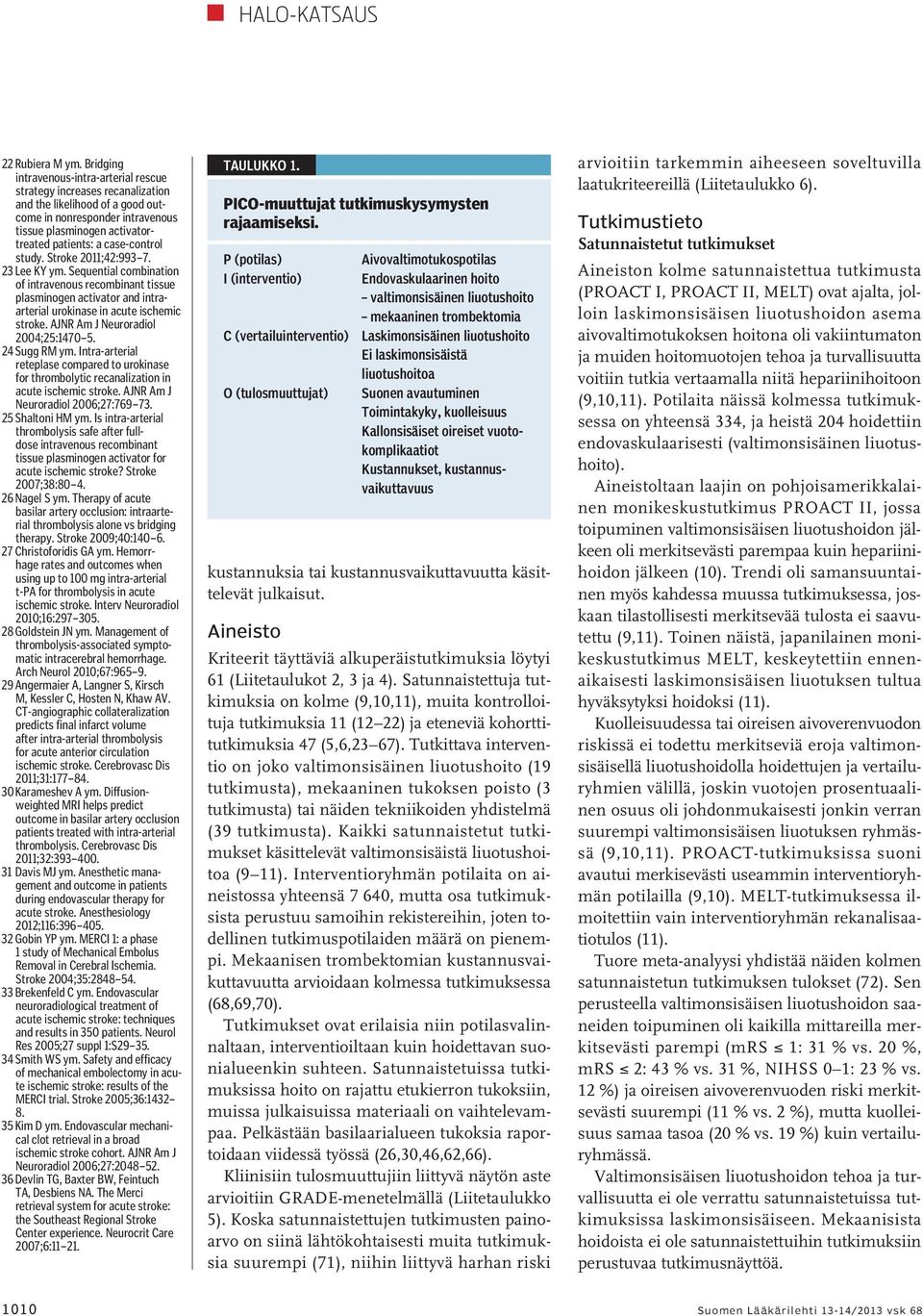 case-control study. Stroke 2011;42:993 7. 23 Lee KY ym. Sequential combination of intravenous recombinant tissue plasminogen activator and intraarterial urokinase in acute ischemic stroke.