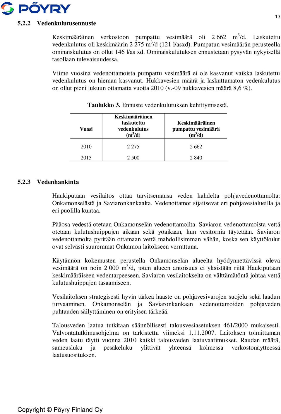 Viime vuosina vedenottamoista pumpattu vesimäärä ei ole kasvanut vaikka laskutettu vedenkulutus on hieman kasvanut.