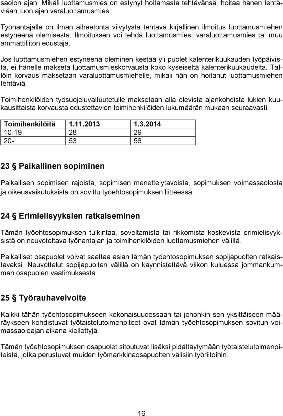 Jos luottamusmiehen estyneenä oleminen kestää yli puolet kalenterikuukauden työpäivistä, ei hänelle makseta luottamusmieskorvausta koko kyseiseltä kalenterikuukaudelta.