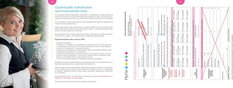 Oman työpaikan ulkopuolella tapahtuvilta työssäoppimisen jaksoilta opiskelijalle ei makseta opintososiaalisia etuja.