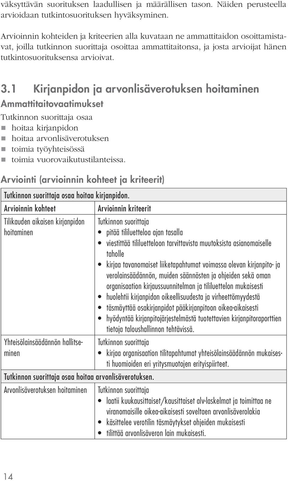 1 Kirjanpidon ja arvonlisäverotuksen hoitaminen Ammattitaitovaatimukset osaa hoitaa kirjanpidon hoitaa arvonlisäverotuksen toimia työyhteisössä toimia vuorovaikutustilanteissa.