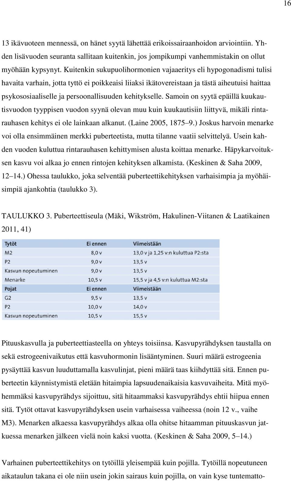 persoonallisuuden kehitykselle. Samoin on syytä epäillä kuukautisvuodon tyyppisen vuodon syynä olevan muu kuin kuukautisiin liittyvä, mikäli rintarauhasen kehitys ei ole lainkaan alkanut.