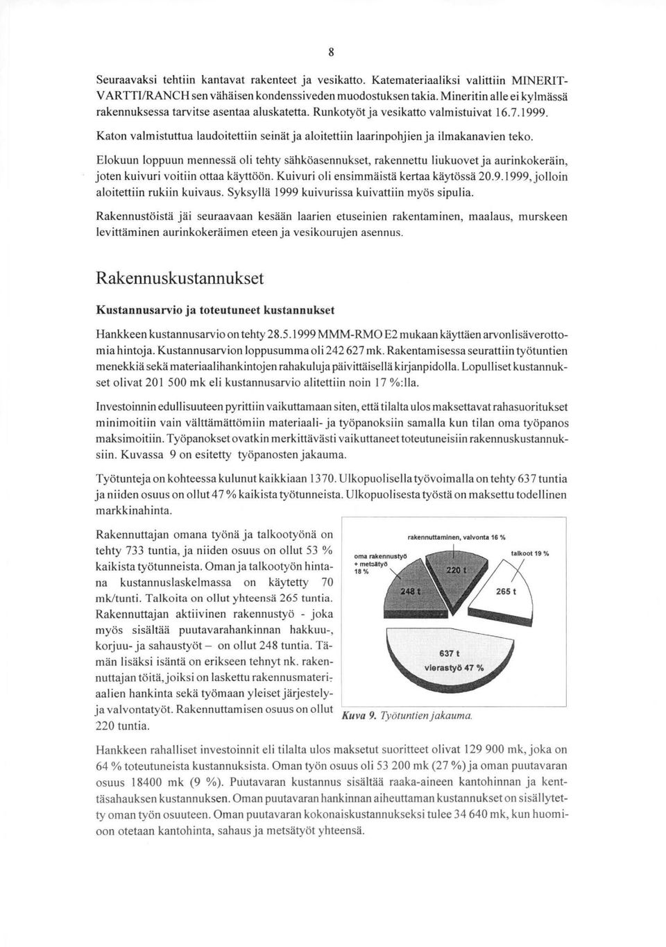 Katon valmistuttua laudoitettiin seinät ja aloitettiin laarinpohjienja ilmakanavien teko.