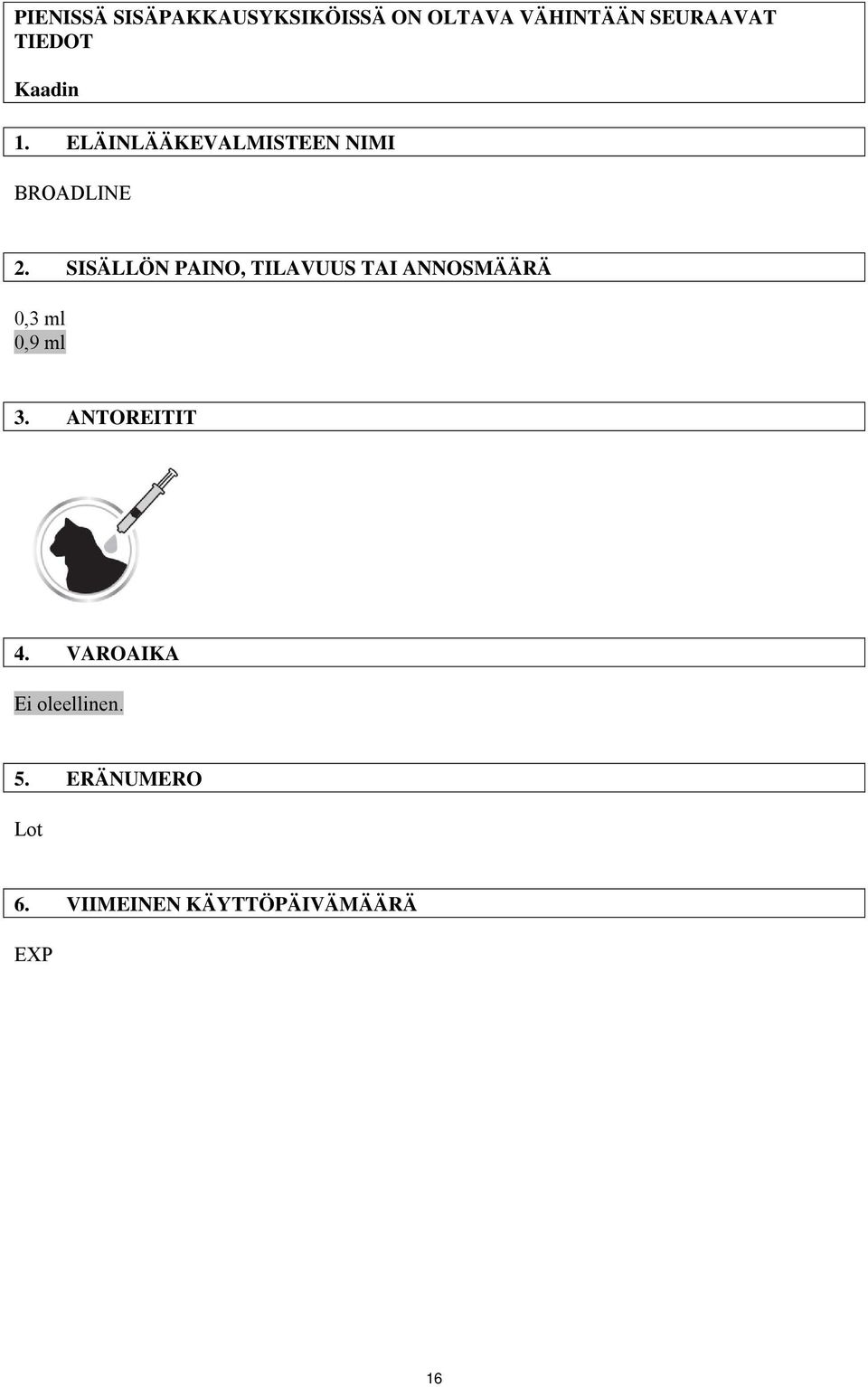 SISÄLLÖN PAINO, TILAVUUS TAI ANNOSMÄÄRÄ 0,3 ml 0,9 ml 3.