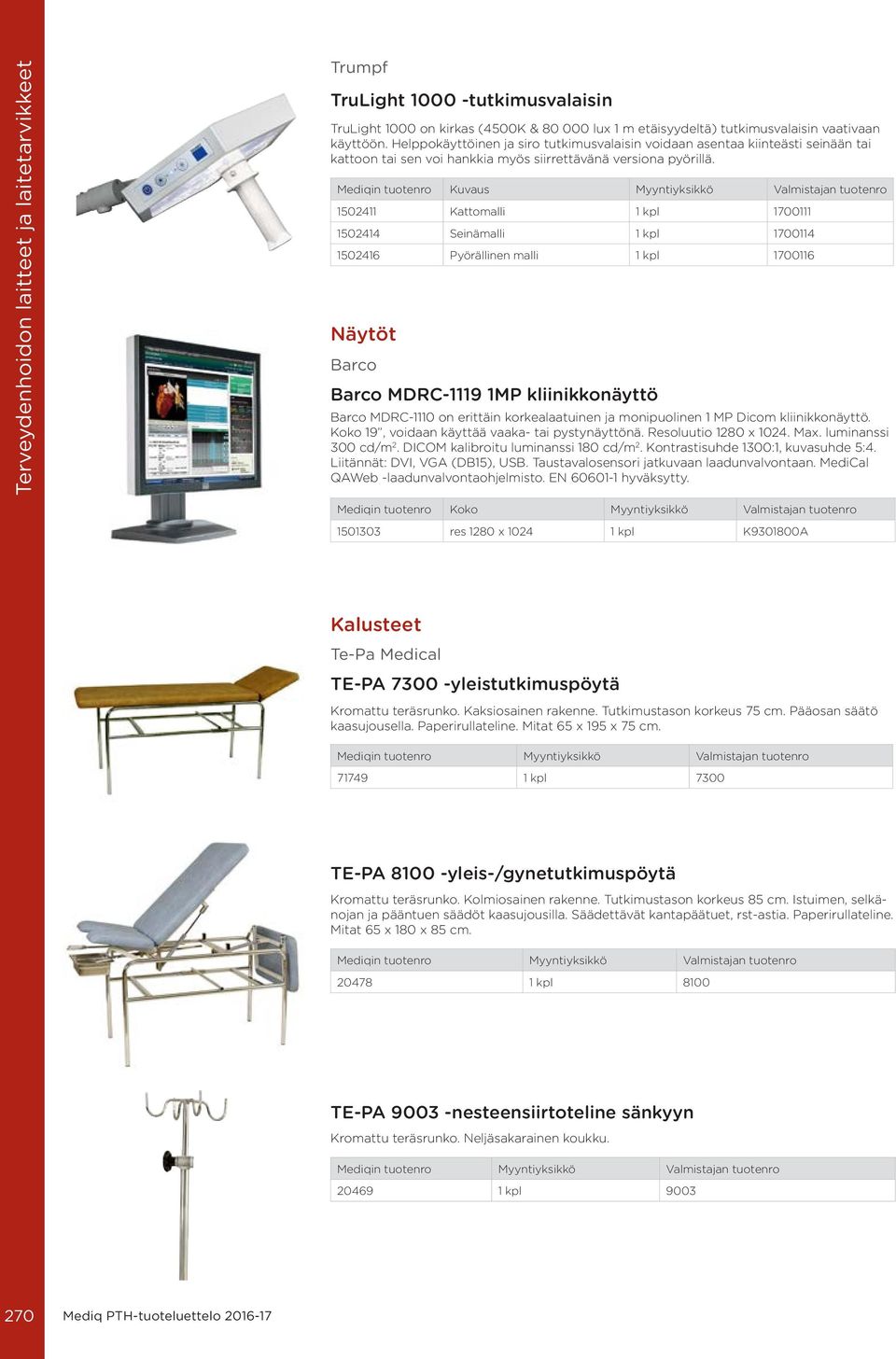 Kuvaus 1502411 Kattomalli 1 kpl 1700111 1502414 Seinämalli 1 kpl 1700114 1502416 Pyörällinen malli 1 kpl 1700116 Näytöt Barco Barco MDRC-1119 1MP kliinikkonäyttö Barco MDRC-1110 on erittäin