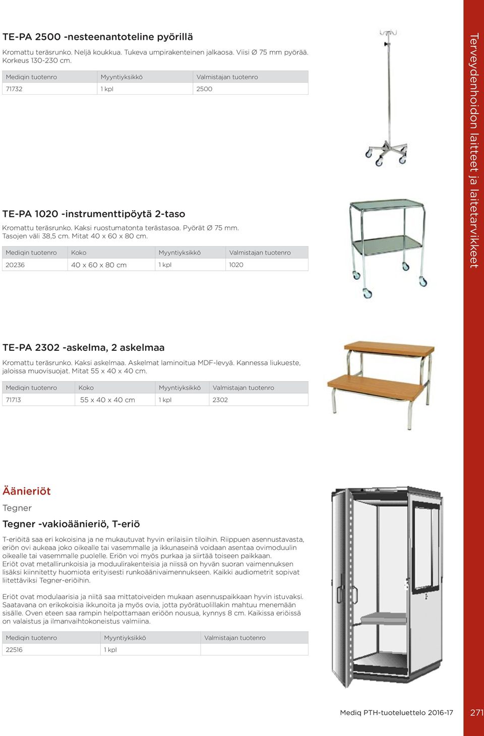 20236 40 x 60 x 80 cm 1 kpl 1020 TE-PA 2302 -askelma, 2 askelmaa Kromattu teräsrunko. Kaksi askelmaa. Askelmat laminoitua MDF-levyä. Kannessa liukueste, jaloissa muovisuojat. Mitat 55 x 40 x 40 cm.