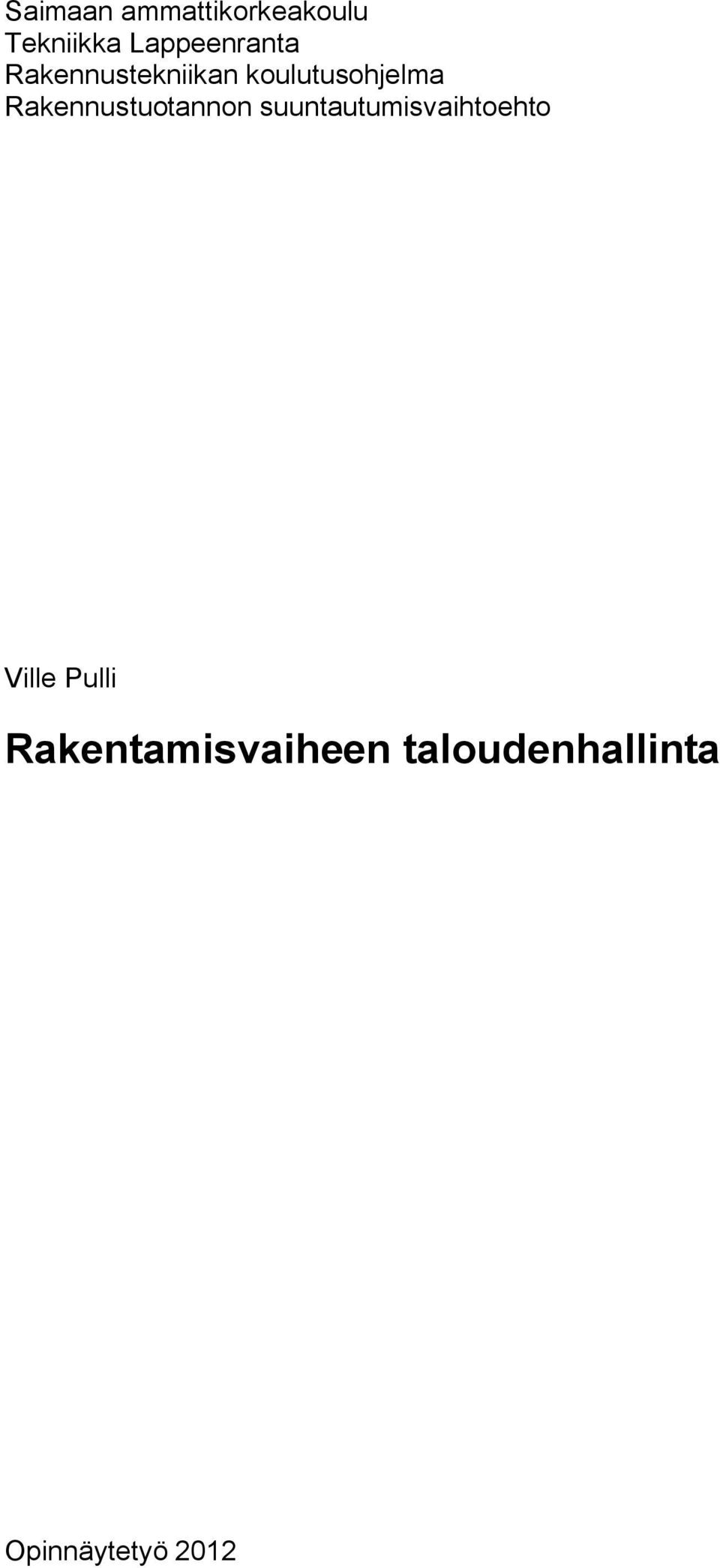 Rakennustuotannon suuntautumisvaihtoehto Ville