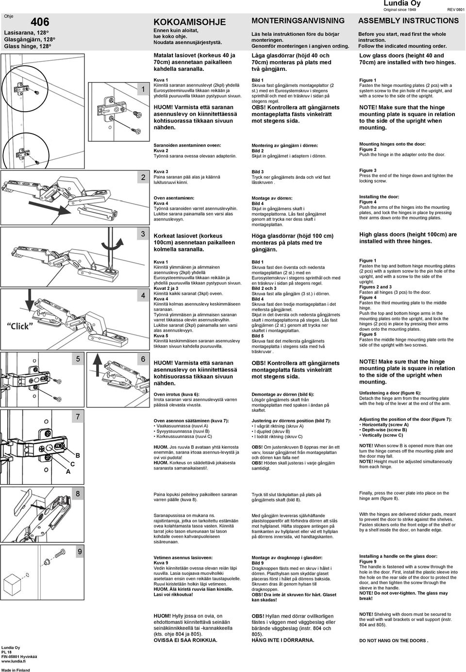 Original since 1949 REV 0801 ASSEMBLY INSTRUCTIONS Before you start, read first the whole instruction. Follow the indicated mounting order.