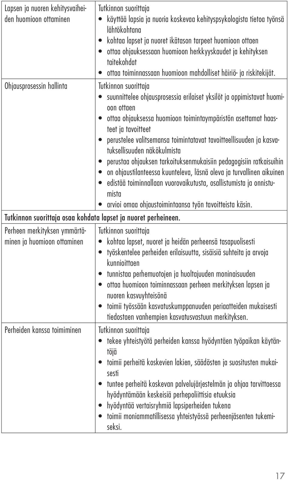 tarpeet huomioon ottaen ottaa ohjauksessaan huomioon herkkyyskaudet ja kehityksen taitekohdat ottaa toiminnassaan huomioon mahdolliset häiriö- ja riskitekijät.