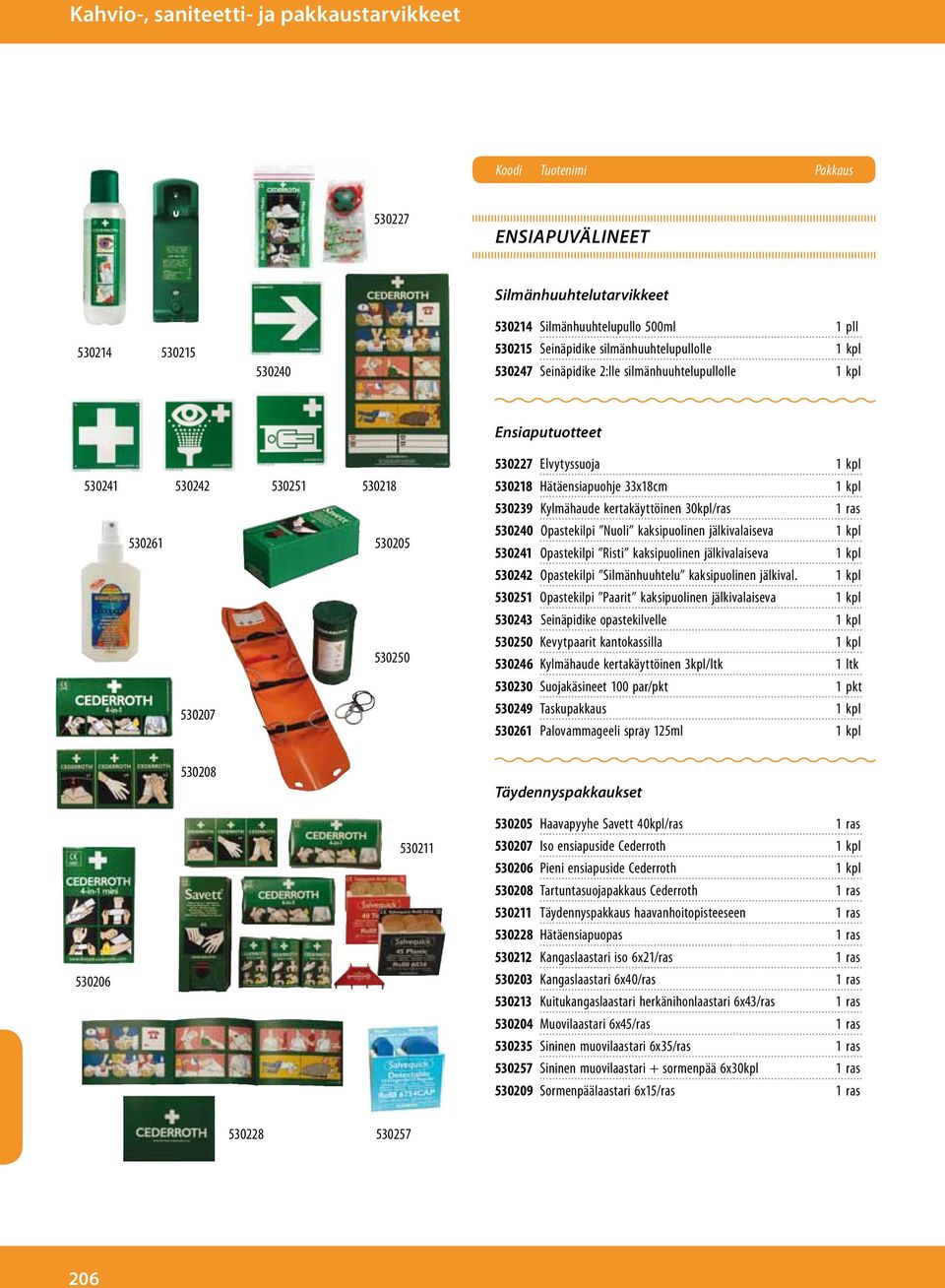 Hätäensiapuohje 33x18cm 1 kpl 530239 Kylmähaude kertakäyttöinen 30kpl/ras 1 ras 530240 Opastekilpi Nuoli kaksipuolinen jälkivalaiseva 1 kpl 530241 Opastekilpi Risti kaksipuolinen jälkivalaiseva 1 kpl