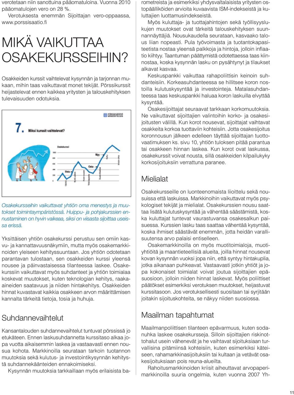 Kansantalouden suhdannevaihtelut tuntuvat pörssissä jo etukäteen. Ennen laskusuhdannetta kurssitaso alkaa jopa vuotta aikaisemmin laskea ja vastaavasti ennen nousua kohota.