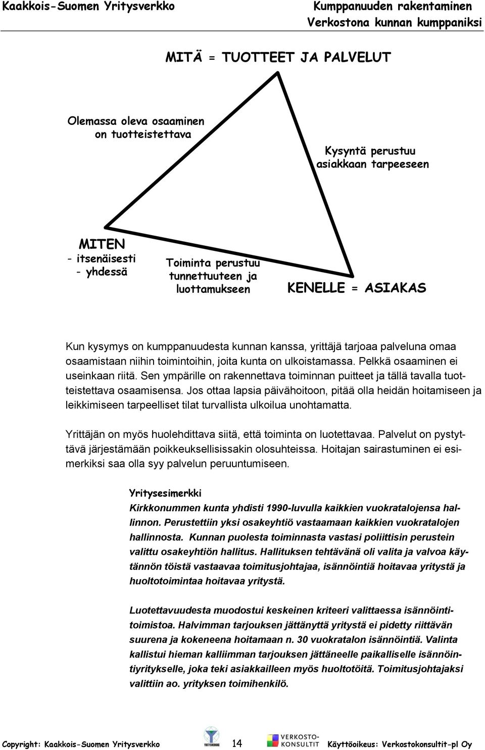 Sen ympärille on rakennettava toiminnan puitteet ja tällä tavalla tuotteistettava osaamisensa.