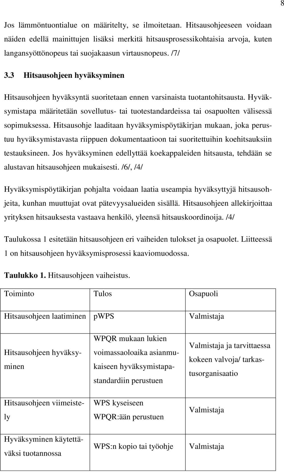 3 Hitsausohjeen hyväksyminen Hitsausohjeen hyväksyntä suoritetaan ennen varsinaista tuotantohitsausta.