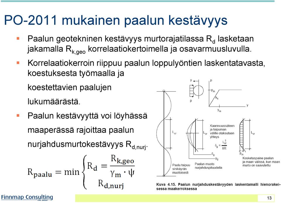 Korrelaatiokerroin riippuu paalun loppulyöntien laskentatavasta, koestuksesta työmaalla ja