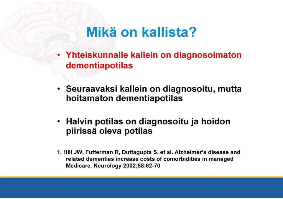 mutta hoitamaton dementiapotilas Halvin potilas on diagnosoitu ja hoidon piirissä oleva