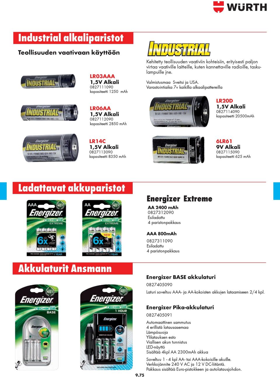 Varastointiaika 7v kaikilla alkaalipattereilla LR20D 1,5V Alkali 0827114090 kapasiteetti 20500mAh LR14C 1,5V Alkali 0827113090 kapasiteetti 8350 mah 6LR61 9V Alkali 0827115090 kapasiteetti 625 mah