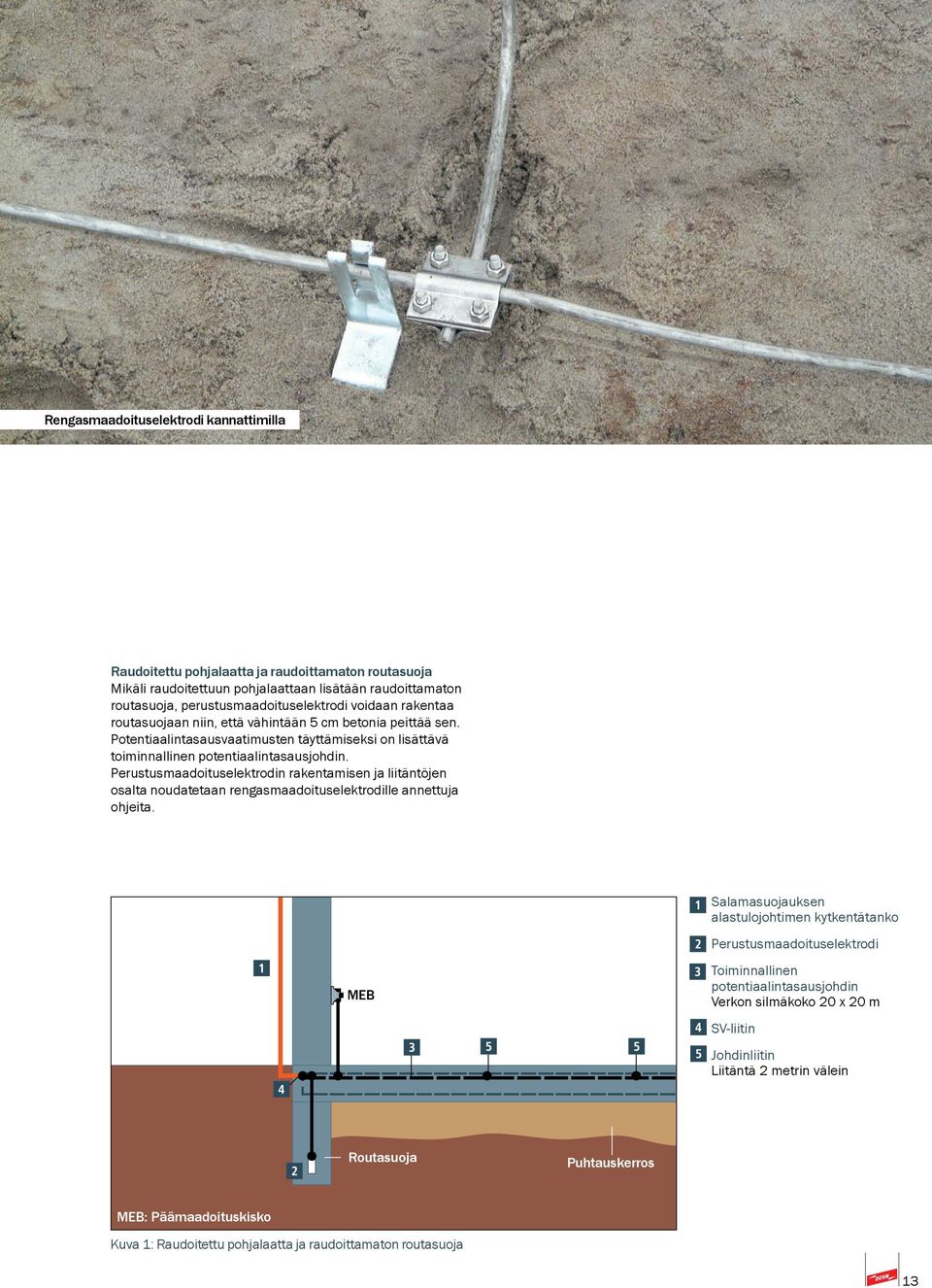 Perustusmaadoituselektrodin rakentamisen ja liitäntöjen osalta noudatetaan rengasmaadoituselektrodille annettuja ohjeita.