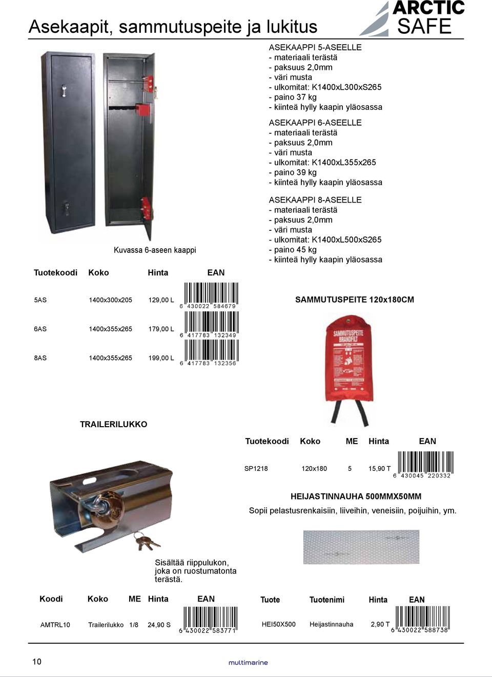 EAN ASEKAAPPI 8-ASEELLE - materiaali terästä - paksuus 2,0mm - väri musta - ulkomitat: K1400xL500xS265 - paino 45 kg - kiinteä hylly kaapin yläosassa 5AS 1400x300x205 129,00 L SAMMUTUSPEITE 120x180CM