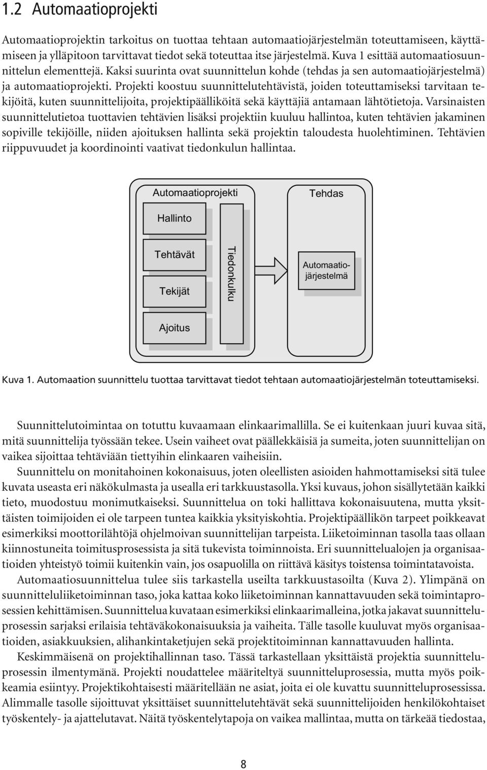 Projekti koostuu suunnittelutehtävistä, joiden toteuttamiseksi tarvitaan tekijöitä, kuten suunnittelijoita, projektipäälliköitä sekä käyttäjiä antamaan lähtötietoja.