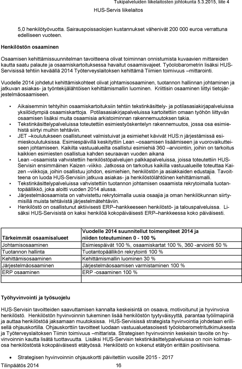 Työolobarometrin lisäksi HUS- Servisissä tehtiin keväällä 2014 Työterveyslaitoksen kehittämä Tiimien toimivuus mittarointi.