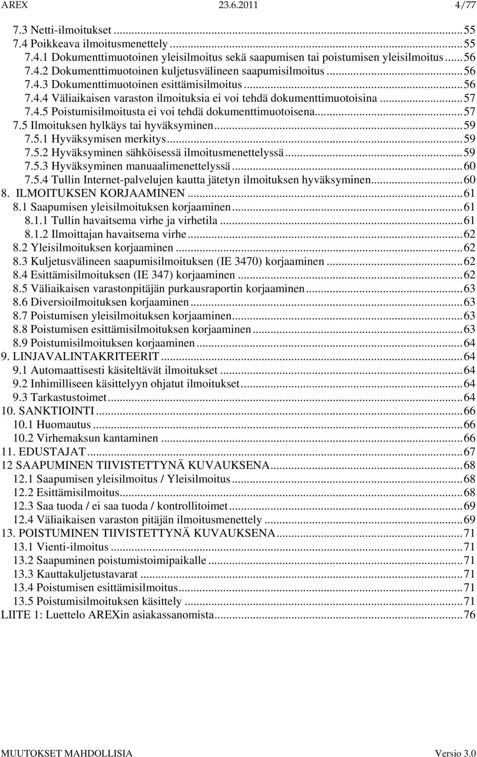 ..59 7.5.1 Hyväksymisen merkitys...59 7.5.2 Hyväksyminen sähköisessä ilmoitusmenettelyssä...59 7.5.3 Hyväksyminen manuaalimenettelyssä...60 7.5.4 Tullin Internet-palvelujen kautta jätetyn ilmoituksen hyväksyminen.