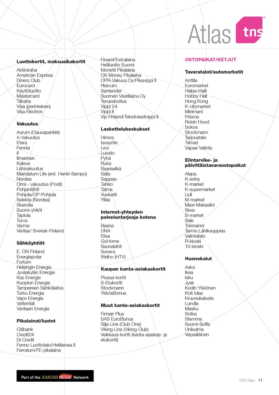 Henki-Sampo) Nordea Onni - vakuutus (Posti) Pohjantähti Pohjola/OP-Pohjola Selekta (Nordea) Skandia Suomi-yhtiöt Tapiola Turva Varma Veritas/ Svensk-Finland Sähköyhtiöt E.