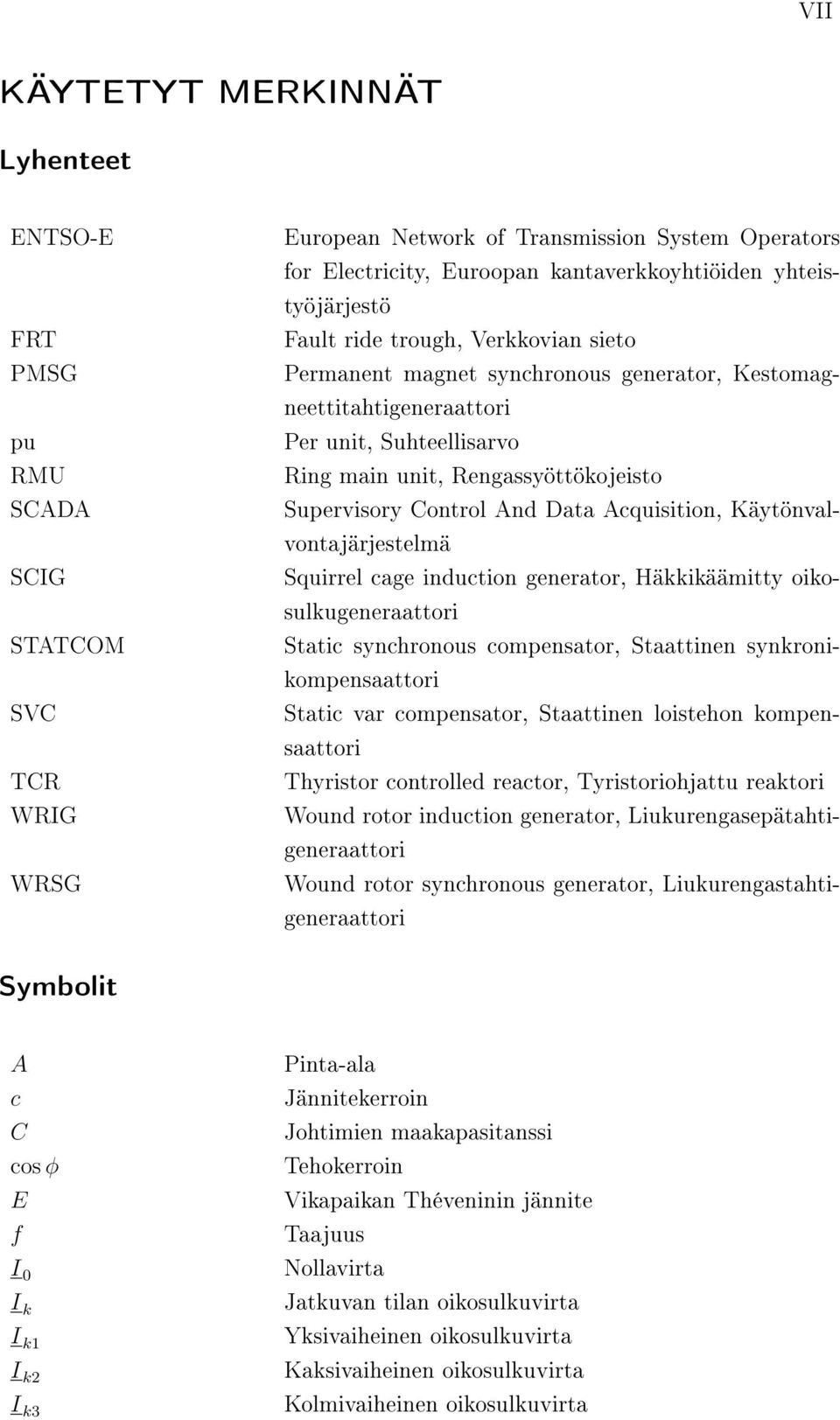 Control And Data Acquisition, Käytönvalvontajärjestelmä Squirrel cage induction generator, Häkkikäämitty oikosulkugeneraattori Static synchronous compensator, Staattinen synkronikompensaattori Static