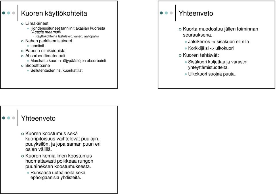 Jälsikerros -> sisäkuori eli nila Korkkijälsi -> ulkokuori Kuoren tehtävät: Sisäkuori kuljettaa ja varastoi yhteyttämistuotteita. Ulkokuori suojaa puuta.