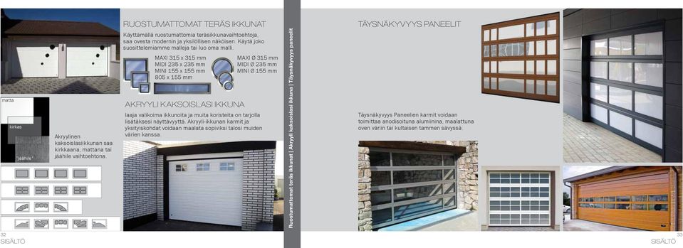 MAXI 315 x 315 mm MIDI 235 x 235 mm MINI 155 x 155 mm 805 x 155 mm AKRYYLI KAKSOISLASI IKKUNA MAXI Ø 315 mm MIDI Ø 235 mm MINI Ø 155 mm laaja valikoima ikkunoita ja muita koristeita on tarjolla