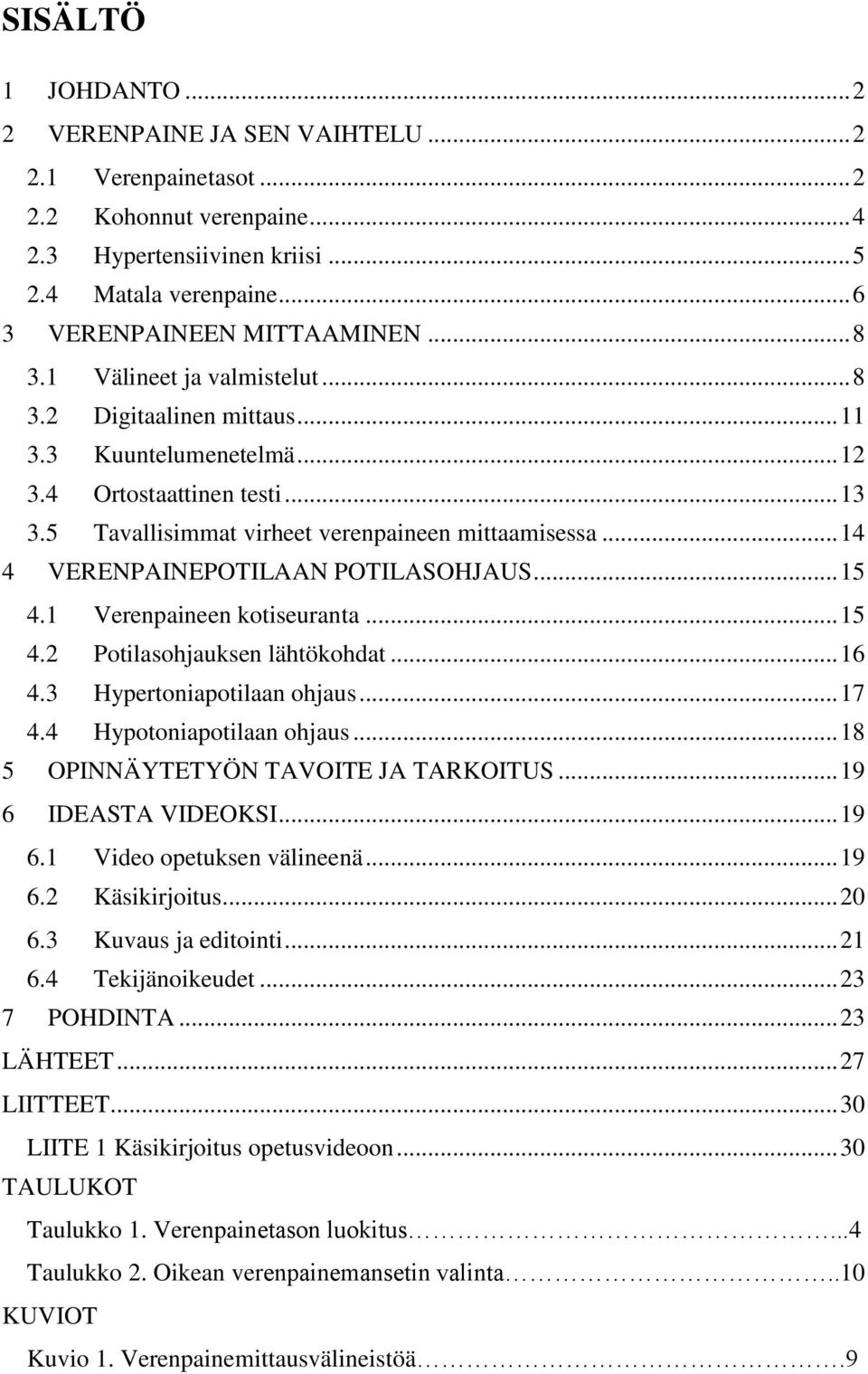 .. 14 4 VERENPAINEPOTILAAN POTILASOHJAUS... 15 4.1 Verenpaineen kotiseuranta... 15 4.2 Potilasohjauksen lähtökohdat... 16 4.3 Hypertoniapotilaan ohjaus... 17 4.4 Hypotoniapotilaan ohjaus.