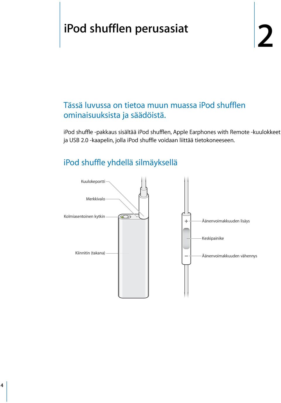 0 -kaapelin, jolla ipod shuffle voidaan liittää tietokoneeseen.