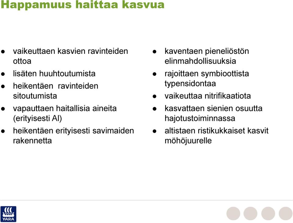 savimaiden rakennetta kaventaen pieneliöstön elinmahdollisuuksia rajoittaen symbioottista typensidontaa