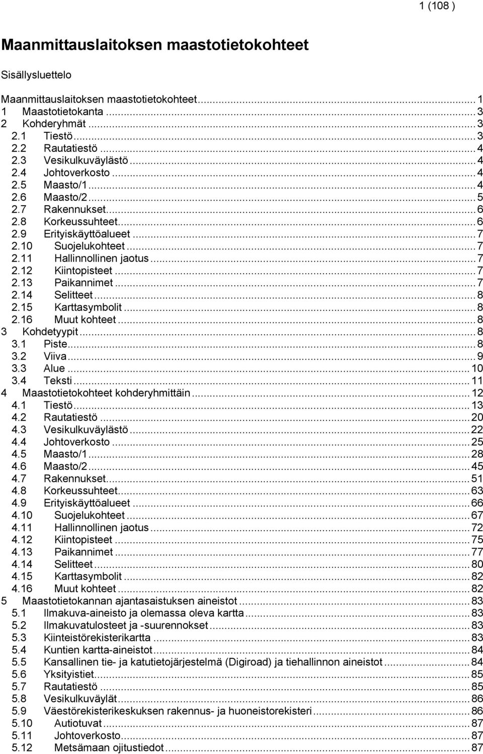 ..7 2.2 Kiintopisteet...7 2.3 Paikannimet...7 2.4 Selitteet...8 2.5 Karttasymbolit...8 2.6 Muut kohteet...8 3 Kohdetyypit...8 3. Piste...8 3.2 Viiva...9 3.3 Alue...0 3.4 Teksti.