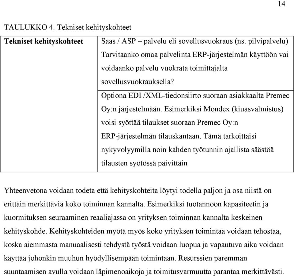 Optiona EDI /XML-tiedonsiirto suoraan asiakkaalta Premec Oy:n järjestelmään. Esimerkiksi Mondex (kiuasvalmistus) voisi syöttää tilaukset suoraan Premec Oy:n ERP-järjestelmän tilauskantaan.