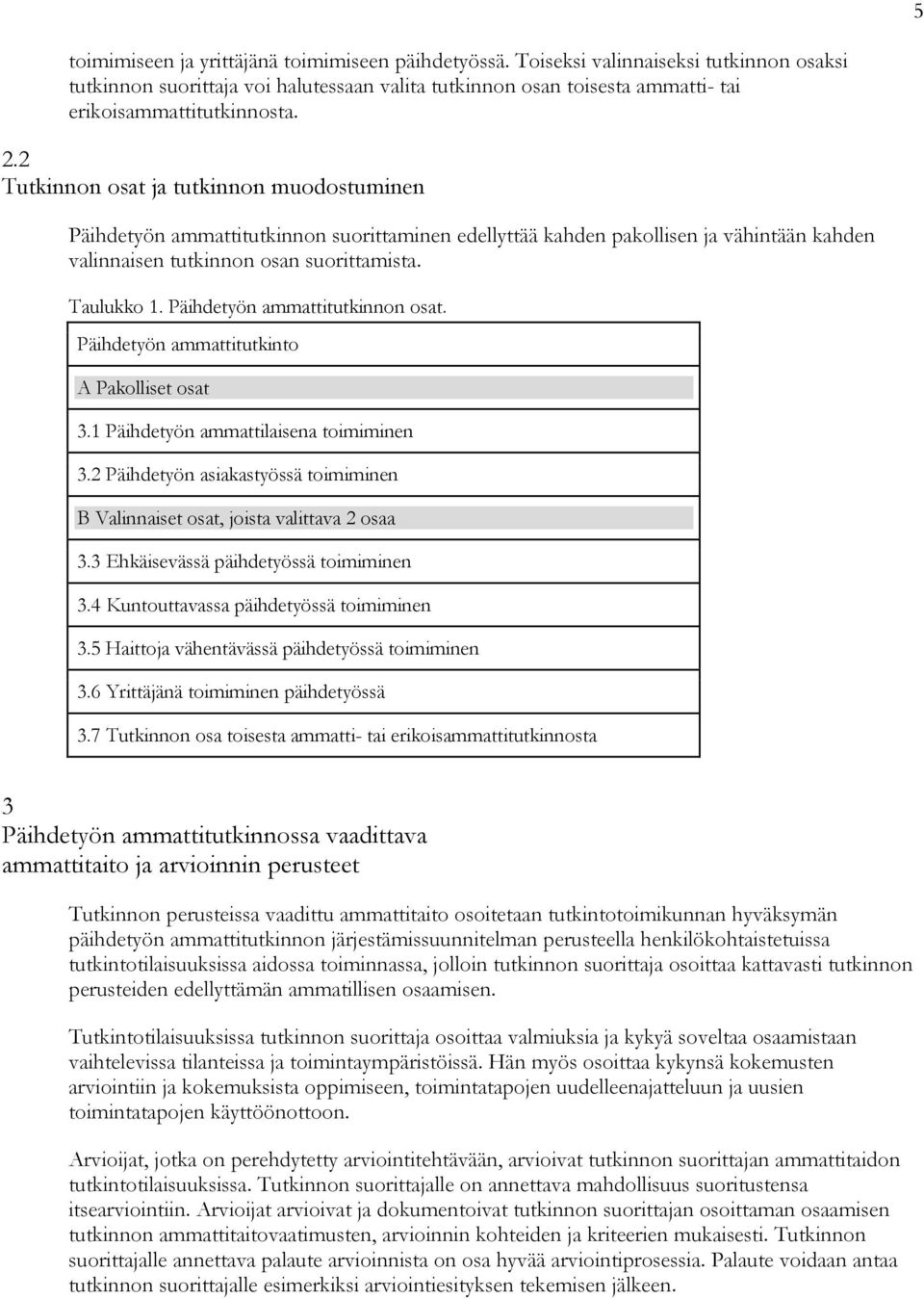 2 Tutkinnon osat ja tutkinnon muodostuminen Päihdetyön ammattitutkinnon suorittaminen edellyttää kahden pakollisen ja vähintään kahden valinnaisen tutkinnon osan suorittamista. Taulukko 1.