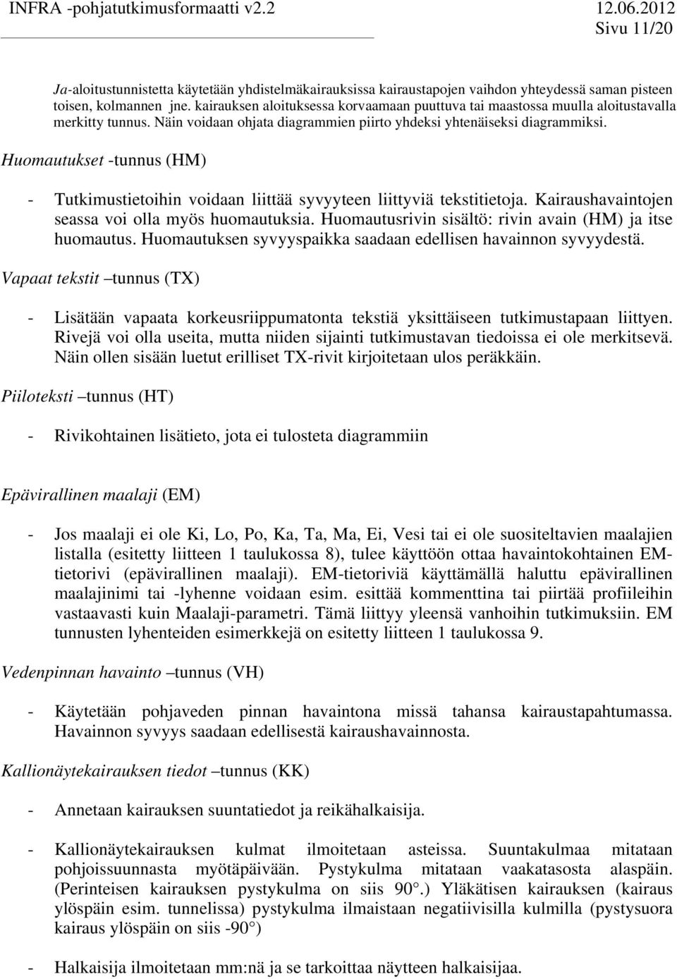 Huomauukse -unnus (HM) - Tukimusieoihin voidaan liiää syvyyeen liiyviä eksiieoja. Kairaushavainojen seassa voi olla myös huomauuksia. Huomauusrivin sisälö: rivin avain (HM) ja ise huomauus.