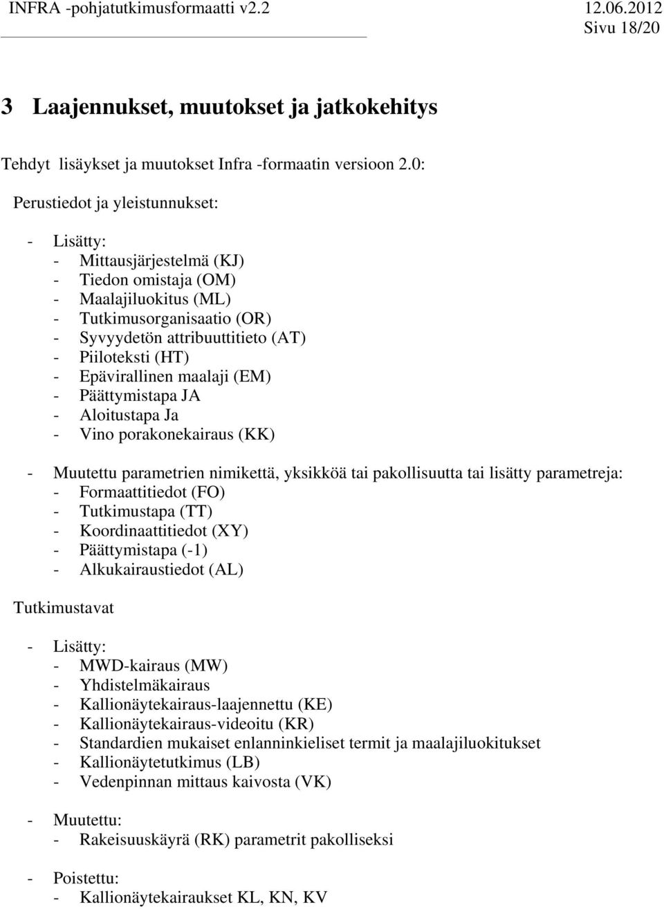 maalaji (EM) - Pääymisapa JA - Aloiusapa Ja - Vino porakonekairaus (KK) - Muueu paramerien nimikeä, yksikköä ai pakollisuua ai lisäy paramereja: - ormaaiiedo (O) - Tukimusapa (TT) - Koordinaaiiedo