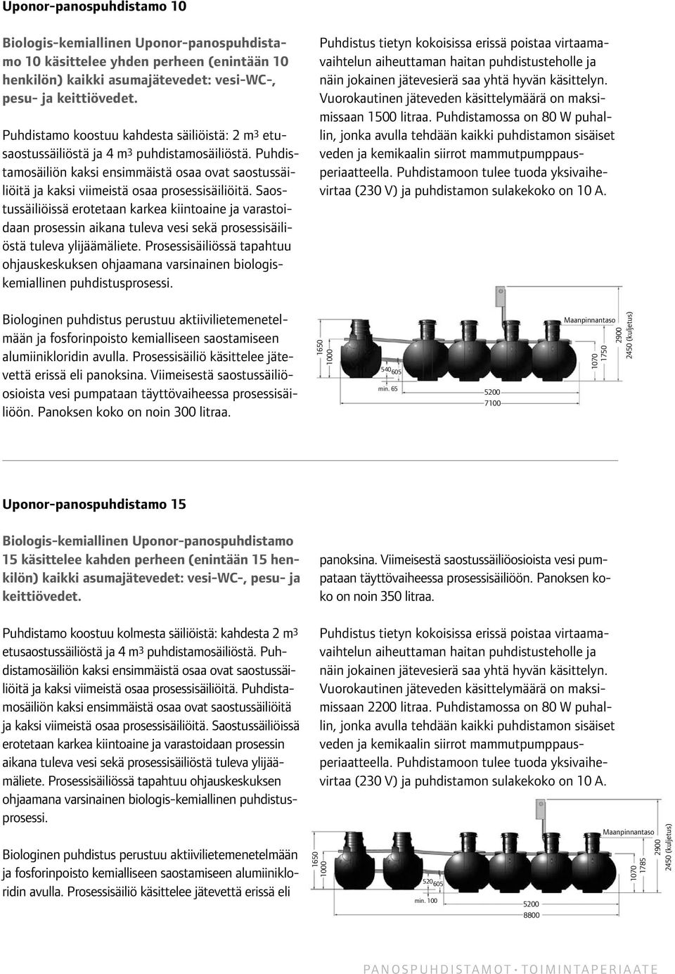 Puhdistamosäiliön kaksi ensimmäistä osaa ovat saostussäiliöitä ja kaksi viimeistä osaa prosessisäiliöitä.