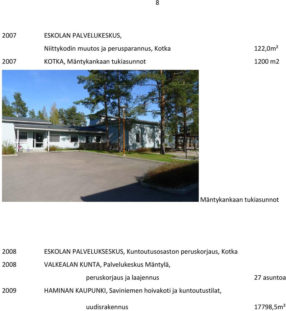Kuntoutusosaston peruskorjaus, Kotka 2008 VALKEALAN KUNTA, Palvelukeskus Mäntylä, peruskorjaus