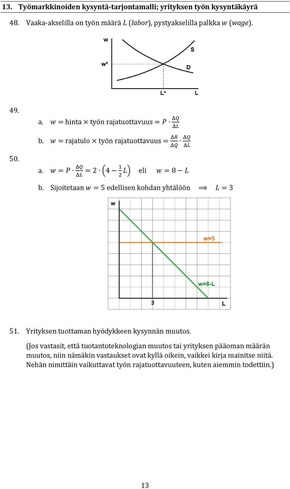 Sijoitetaan w = 5 edellisen kohdan yhtälöön L = 3 51. Yrityksen tuottaman hyödykkeen kysynnän muutos.