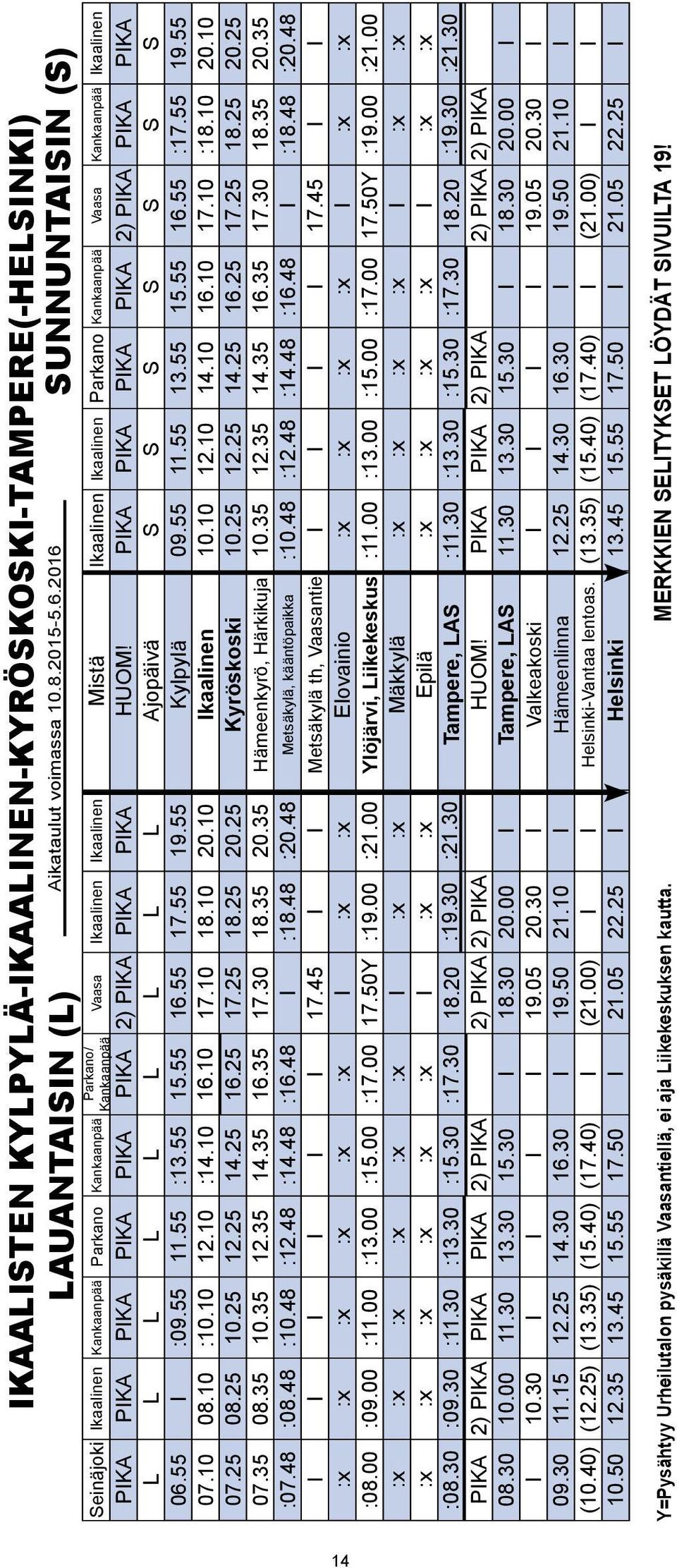 PIKA PIKA PIKA PIKA 2) PIKA PIKA PIKA L L L L L L L L L Ajopäivä S S S S S S S 06.55 I :09.55 11.55 :13.55 15.55 16.55 17.55 19.55 Kylpylä 09.55 11.55 13.55 15.55 16.55 :17.55 19.55 07.10 08.10 :10.