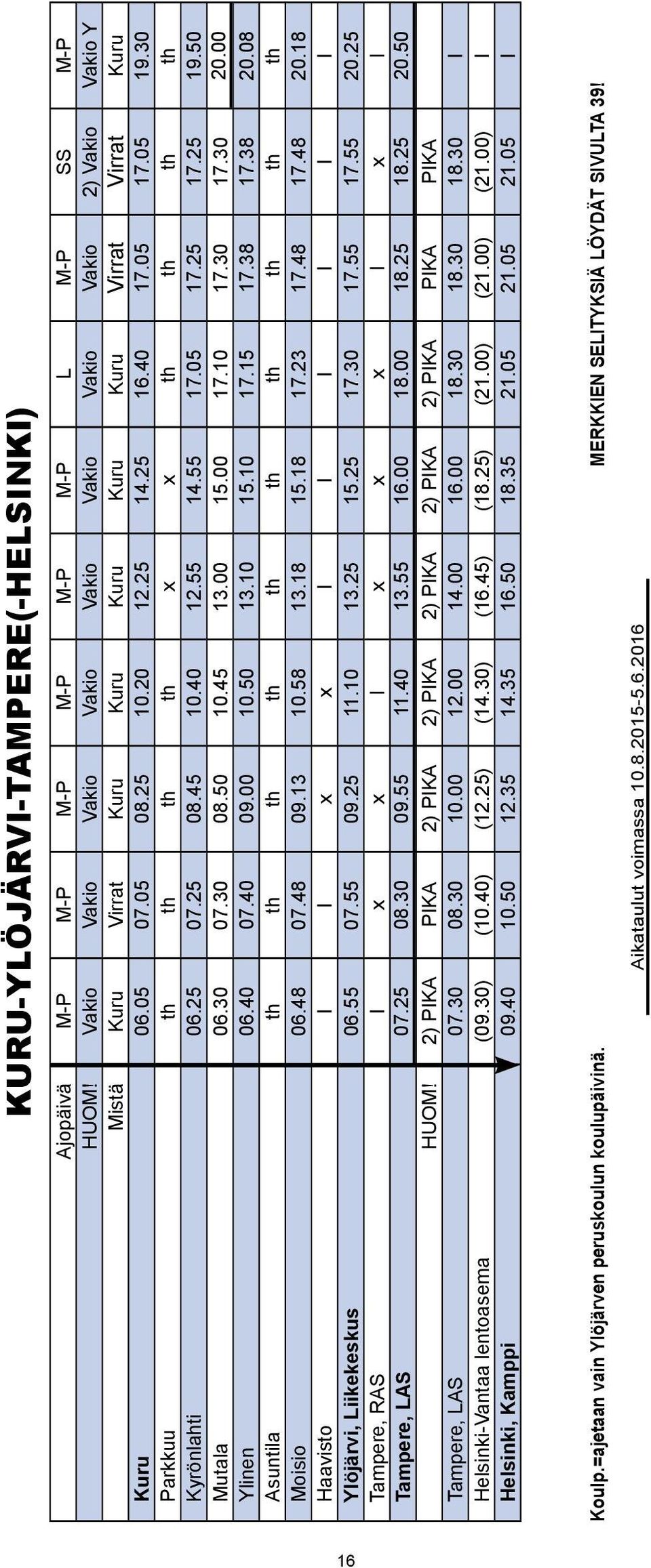 30 Parkkuu th th th th x x th th th th Kyrönlahti 06.25 07.25 08.45 10.40 12.55 14.55 17.05 17.25 17.25 19.50 Mutala 06.30 07.30 08.50 10.45 13.00 15.00 17.10 17.30 17.30 20.00 Ylinen 06.40 07.40 09.