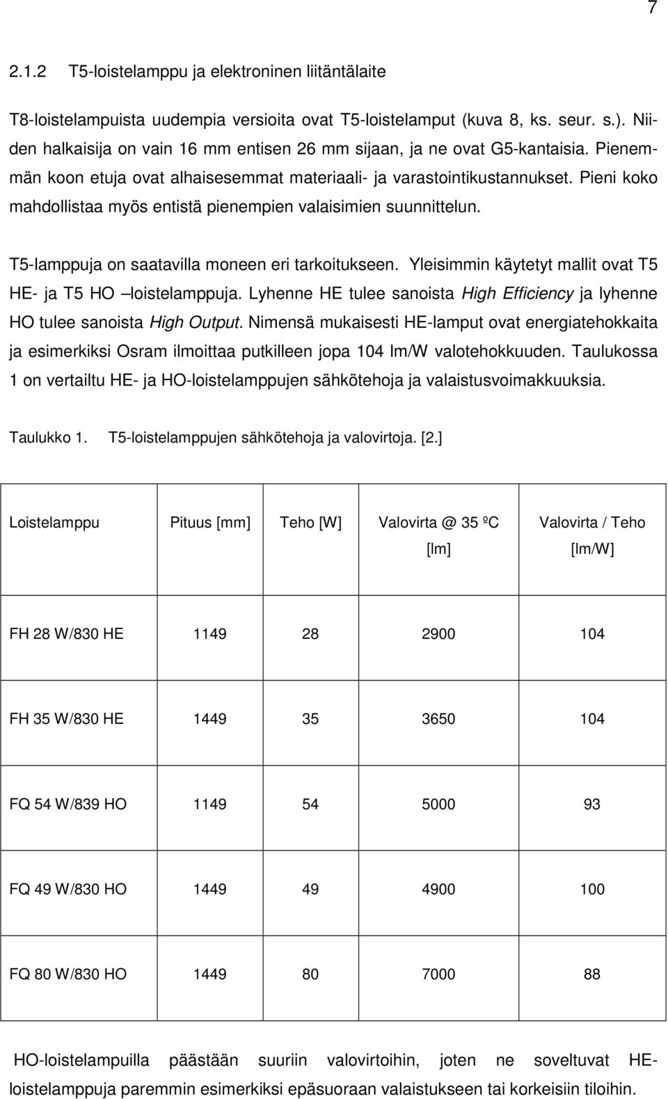 Pieni koko mahdollistaa myös entistä pienempien valaisimien suunnittelun. T5-lamppuja on saatavilla moneen eri tarkoitukseen. Yleisimmin käytetyt mallit ovat T5 HE- ja T5 HO loistelamppuja.