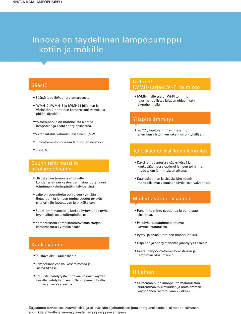 Virrankulutus valmiustilassa vain 0,5 W. Uutuus! IWMH-sarjan Wi-Fi toiminto IWMH-malleissa on Wi-Fi toiminto, joka mahdollistaa laitteen ohjaamisen älypuhelimella.