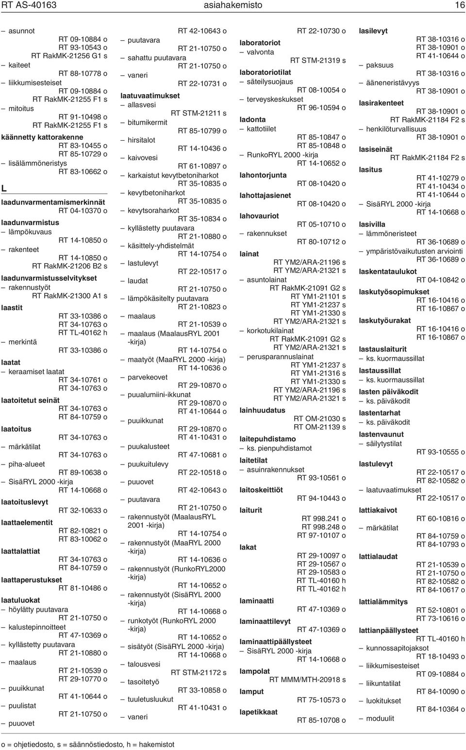 RakMK-21206 B2 s laadunvarmistusselvitykset rakennustyöt RT RakMK-21300 A1 s laastit RT 33-10386 o RT 34-10763 o RT TL-40162 h merkintä RT 33-10386 o laatat keraamiset laatat RT 34-10761 o RT