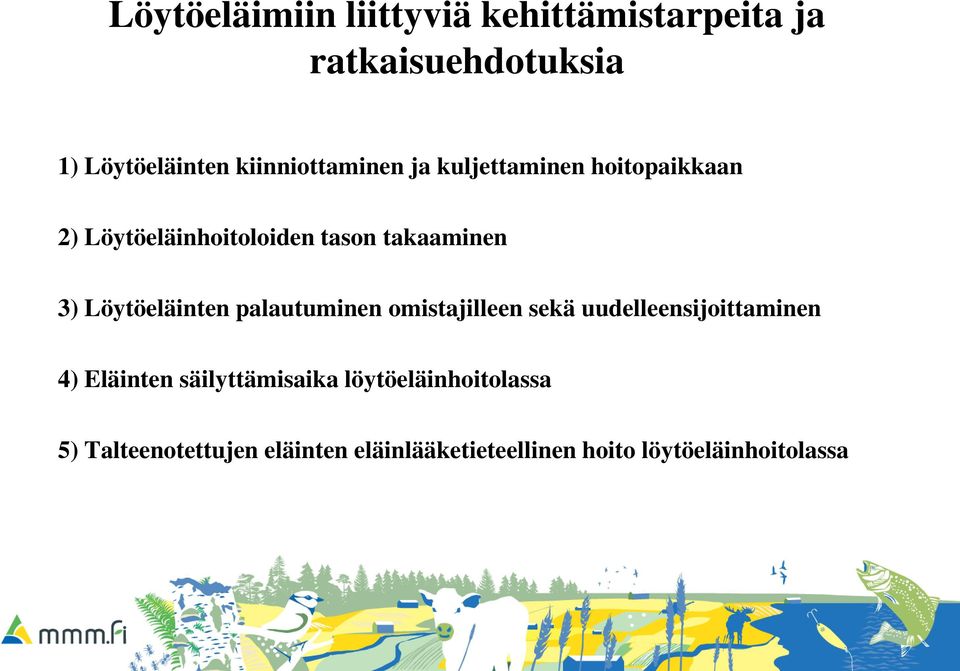 Löytöeläinten palautuminen omistajilleen sekä uudelleensijoittaminen 4) Eläinten