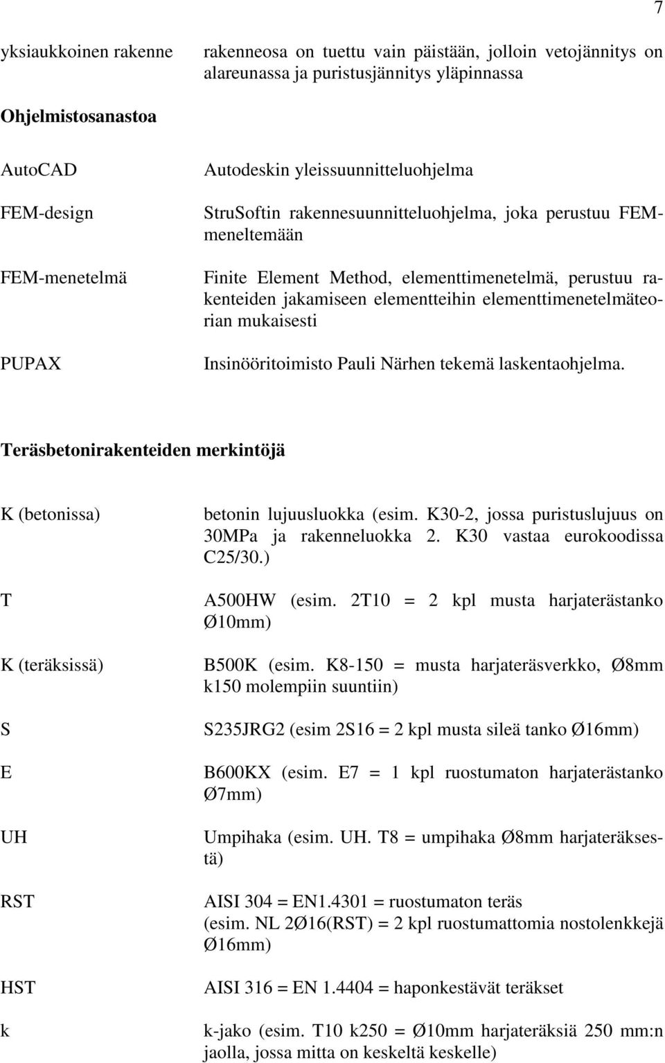 elementtimenetelmäteorian mukaisesti Insinööritoimisto Pauli Närhen tekemä laskentaohjelma.