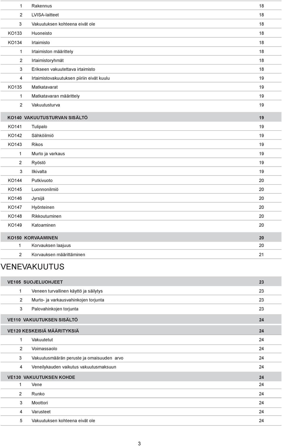 1 Murto ja varkaus 19 2 Ryöstö 19 3 Ilkivalta 19 KO144 Putkivuoto 20 KO145 Luonnonilmiö 20 KO146 Jyrsijä 20 KO147 Hyönteinen 20 KO148 Rikkoutuminen 20 KO149 Katoaminen 20 KO150 KORVAAMINEN 20 1